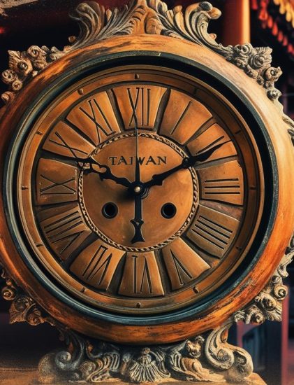 請幫我畫一張臺灣早期的金屬造型時鐘的圖